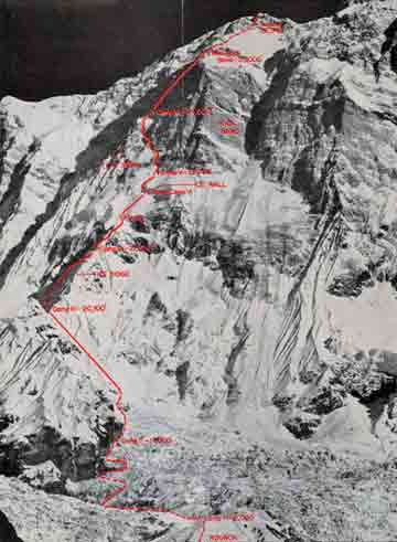 
Annapurna South Face showing route of first ascent in 1970 - Annapurna South Face book
